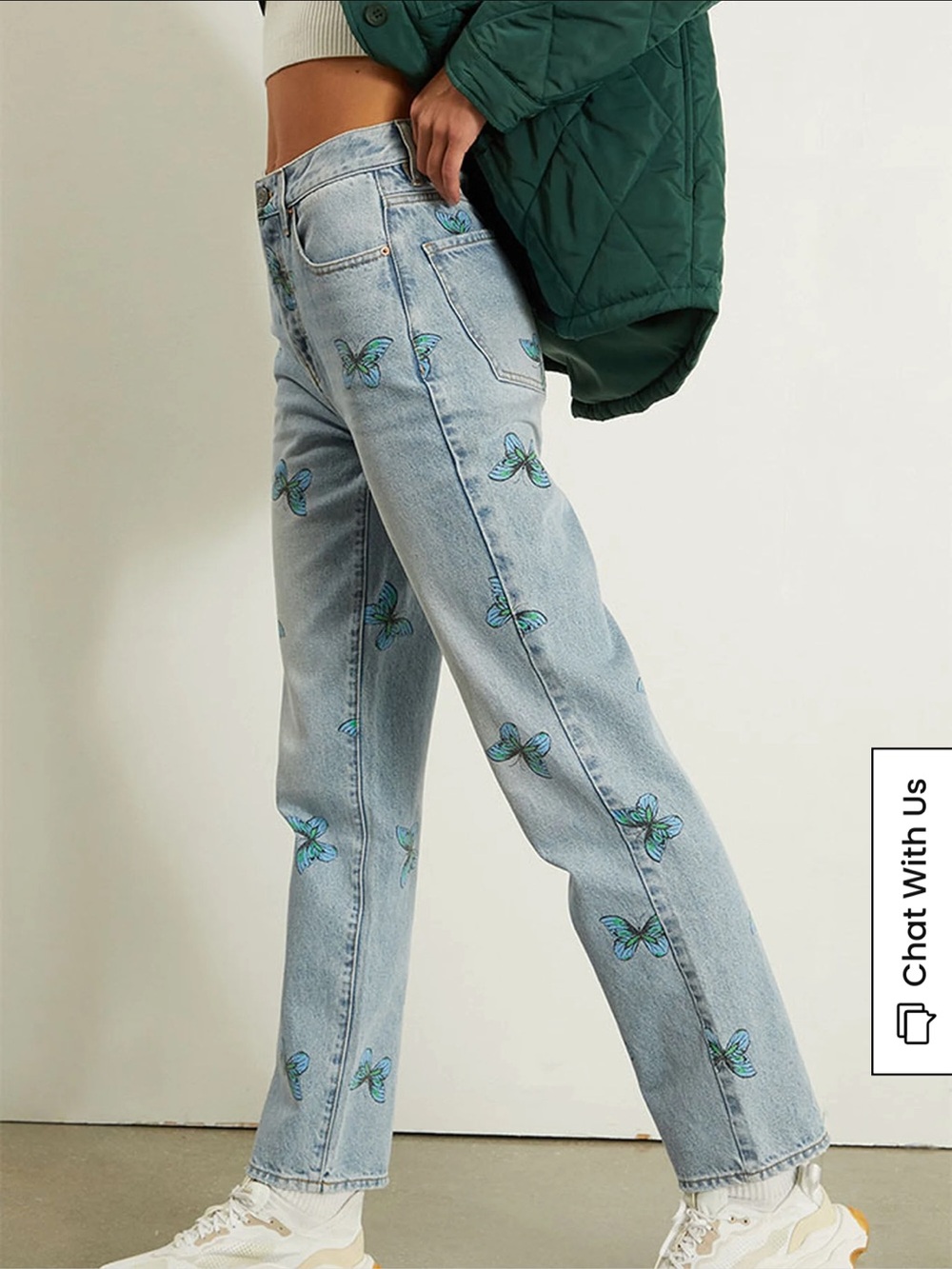 NWT Pacsun Eco Butterfly Print Dad Jeans Medium Indigo Size 25 - Picture 4 of 10